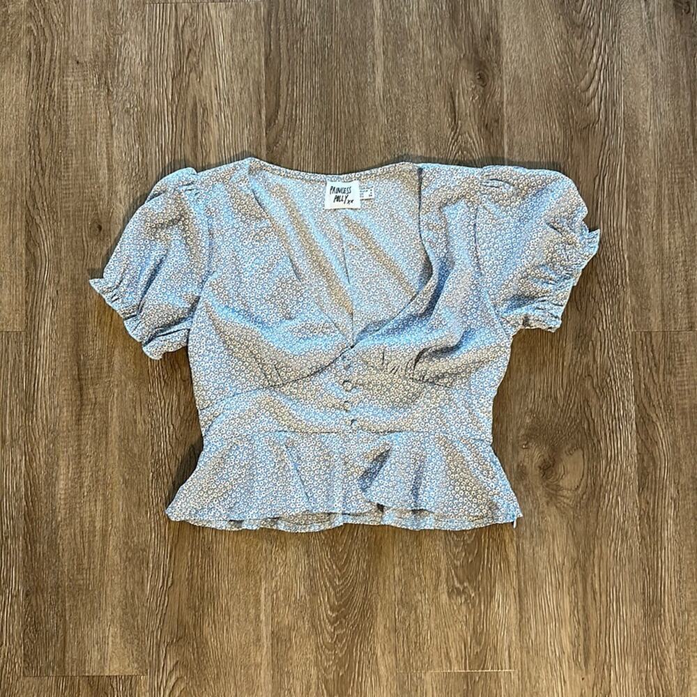 Princess Polly Jamia V-Neck Puff Sleeve Crop Top Dainty Floral Size 4